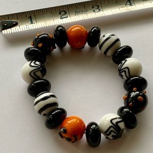 Round Glass Bead Halloween Bracelet Spiders Pumpkins Spooky Accessory